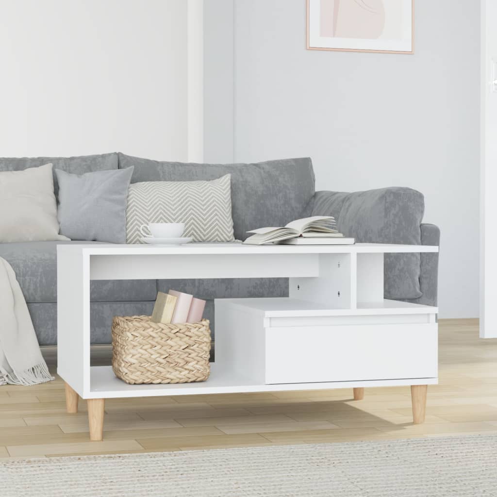 vidaXL Konferenčný stolík lesklý biely 90x49x45 cm spracované drevo