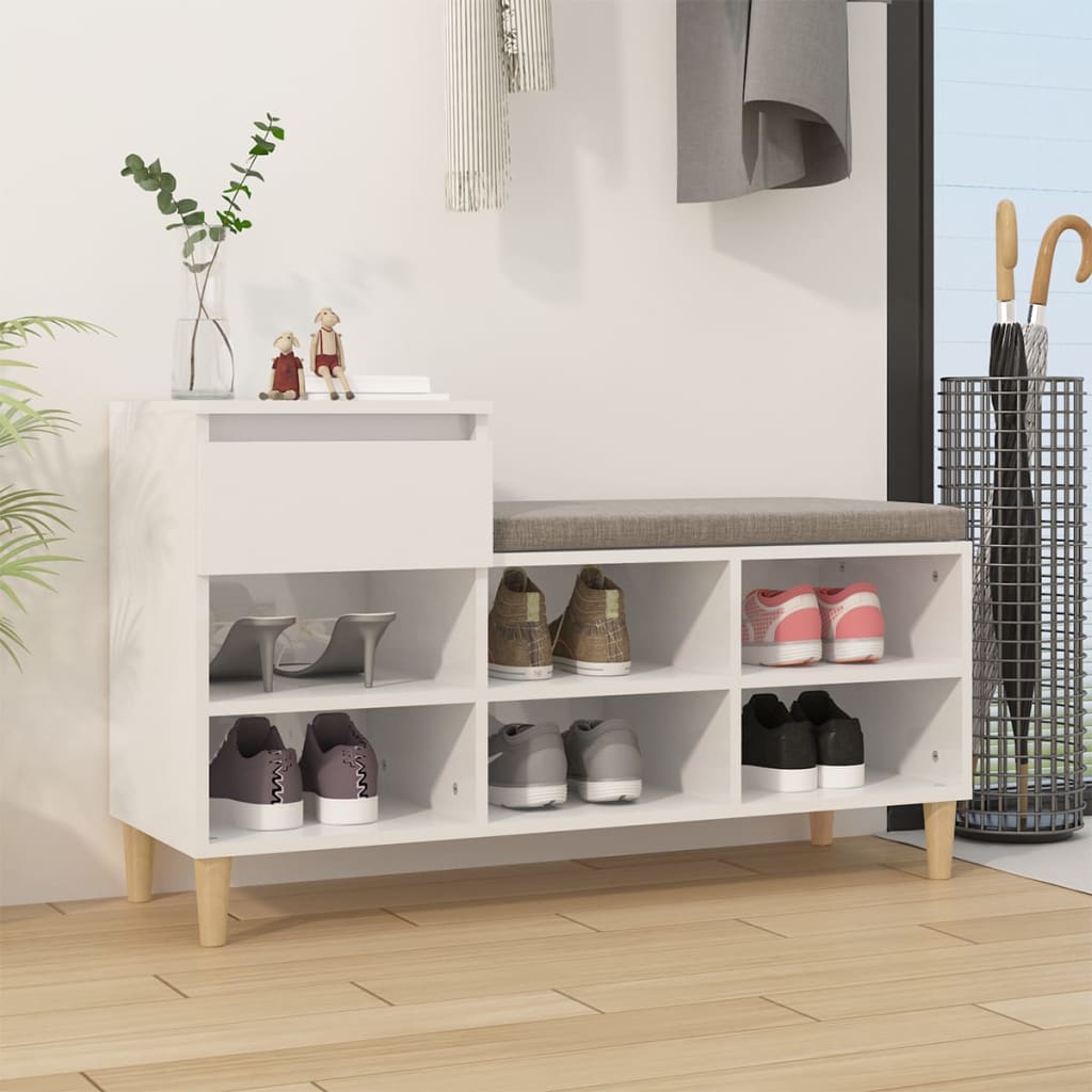 vidaXL Botník lesklý biely 102x36x60 cm spracované drevo