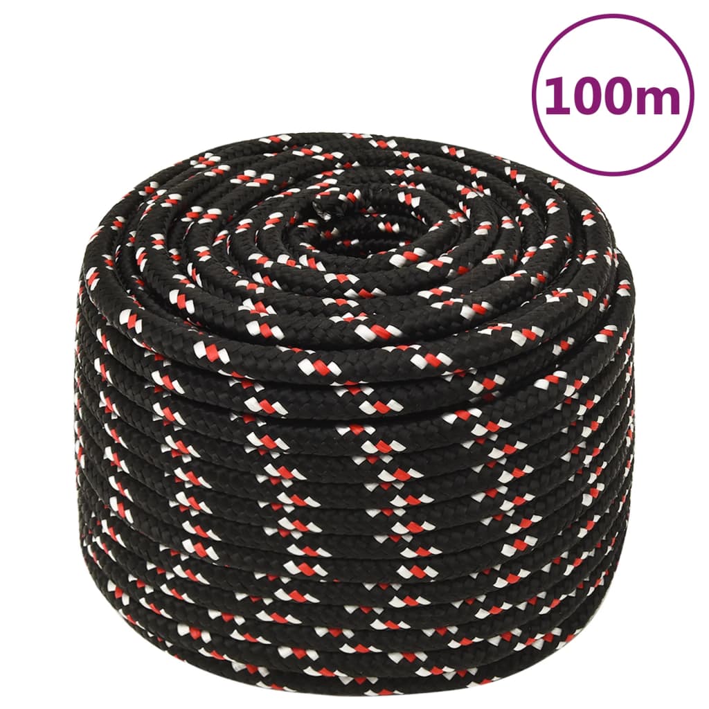 vidaXL Lodné lano čierne 14 mm 100 m polypropylén