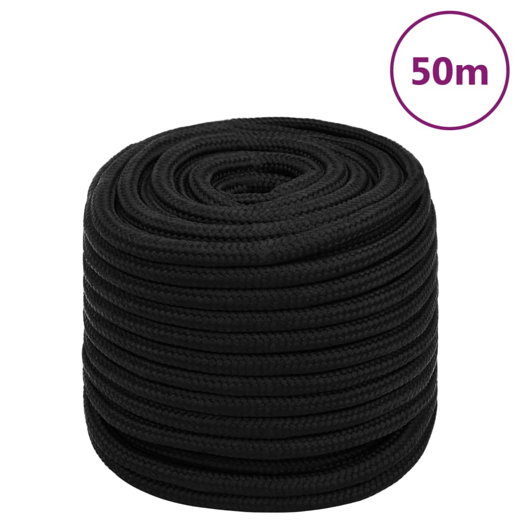 vidaXL Pracovné lano čierne 16 mm 50 m polyester