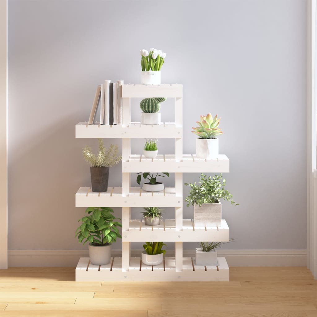 vidaXL Stojan na rastliny biely 85x25x109,5 cm masívna borovica