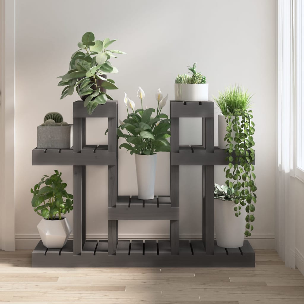vidaXL Stojan na rastliny sivý 104,5x25x77,5 cm masívna borovica