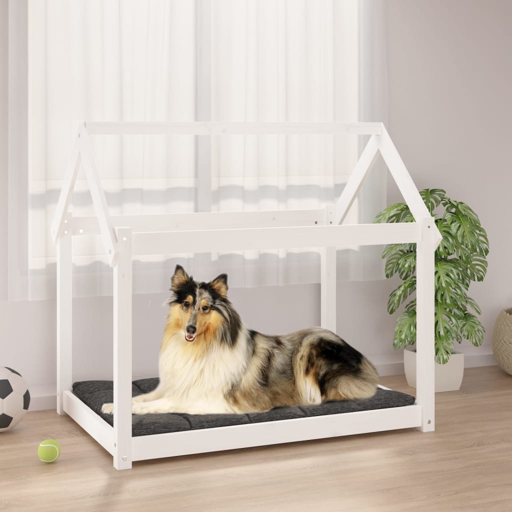 vidaXL Posteľ pre psa biela 101x70x90 cm borovicový masív