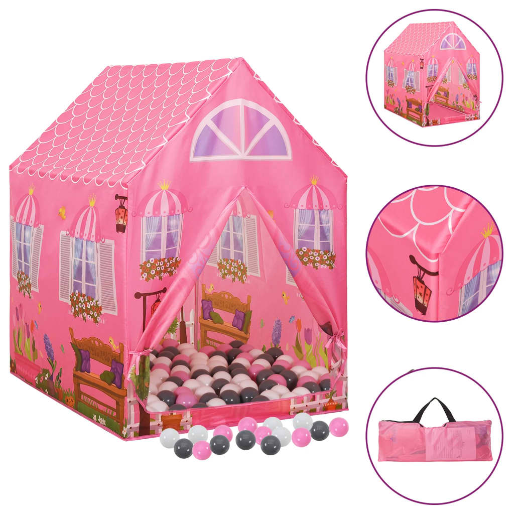vidaXL Detský stan na hranie s 250 loptičkami ružový 69x94x104 cm