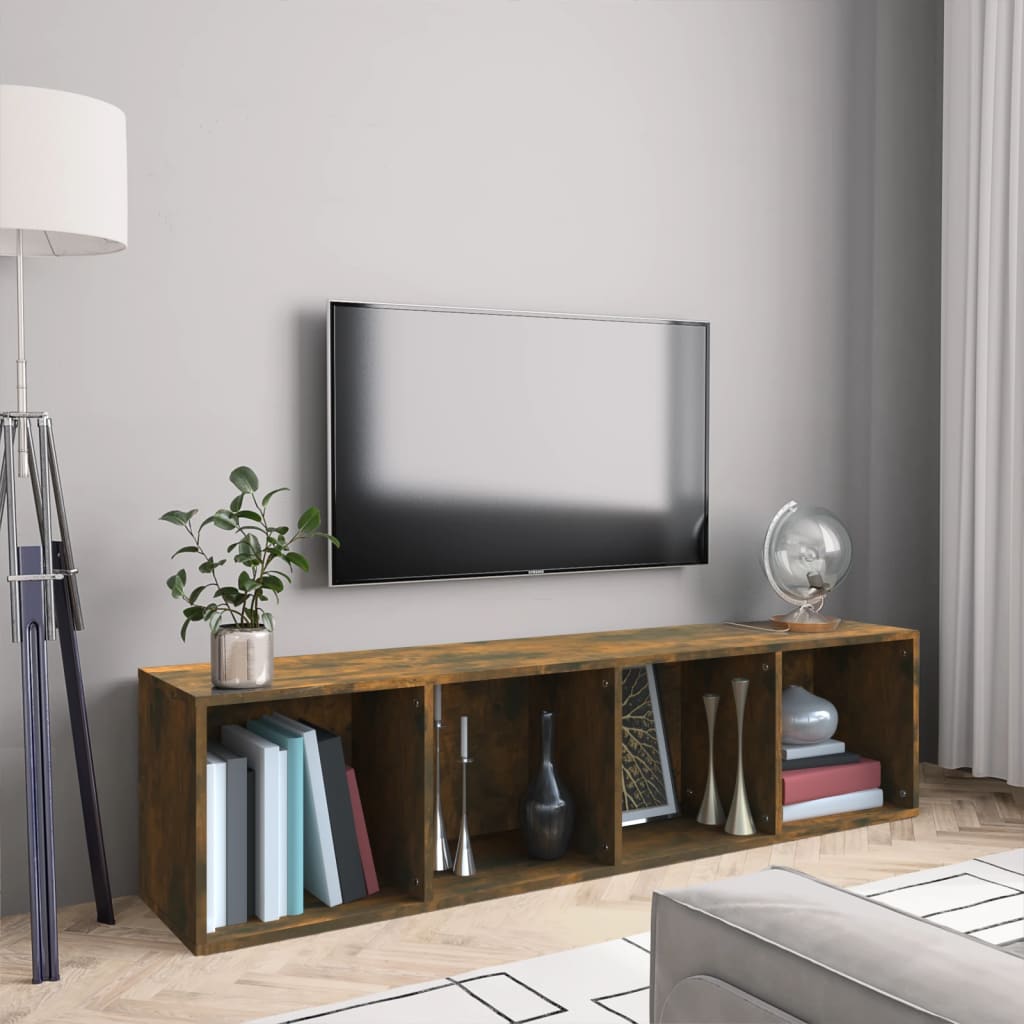 vidaXL Knižnica/TV skrinka dymový dub 143x30x36 cm spracované drevo