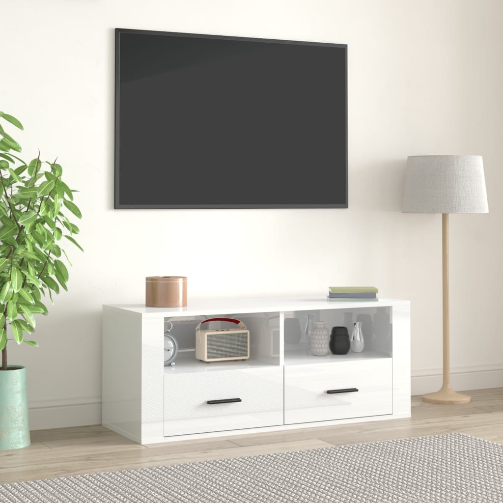 vidaXL TV skrinka lesklá biela 100x35x40 cm spracované drevo