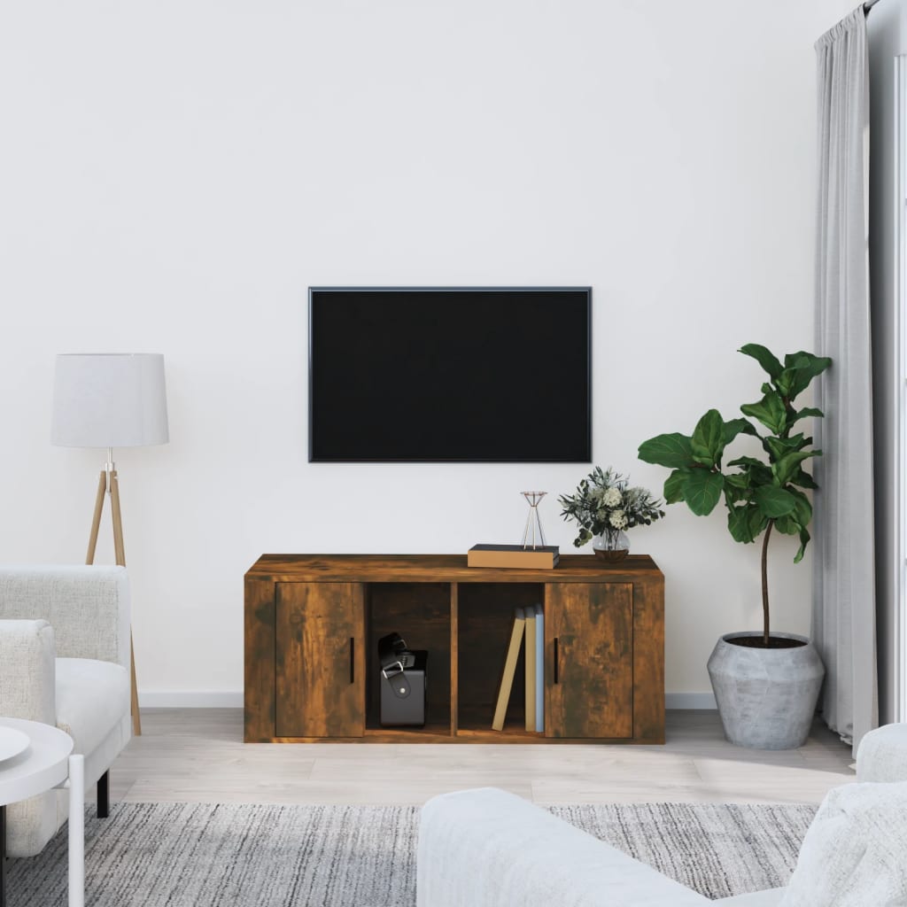 vidaXL TV skrinka dymový dub 100x35x40 cm spracované drevo