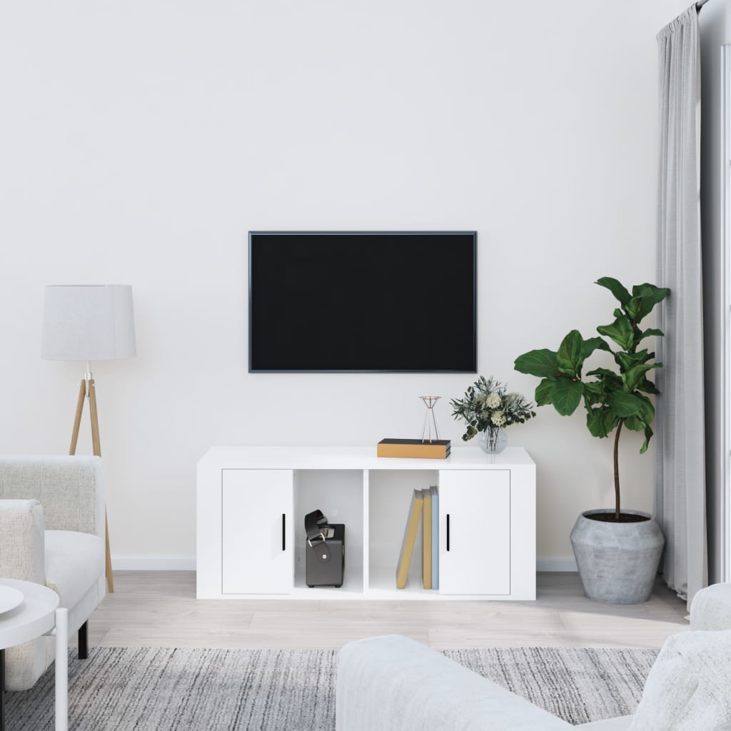 vidaXL TV skrinka lesklá biela 100x35x40 cm spracované drevo