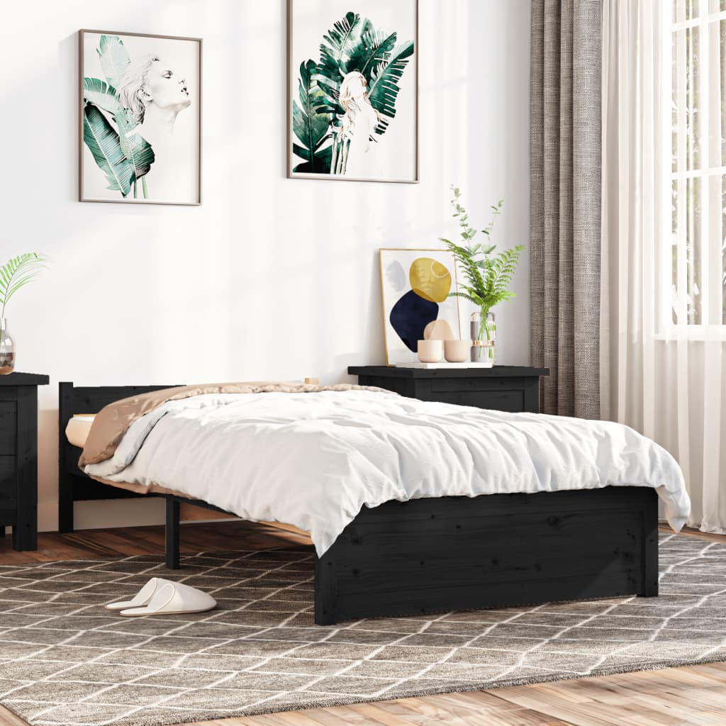 vidaXL Posteľný rám čierny masívne drevo 75x190cm 2FT6 malé jednolôžko