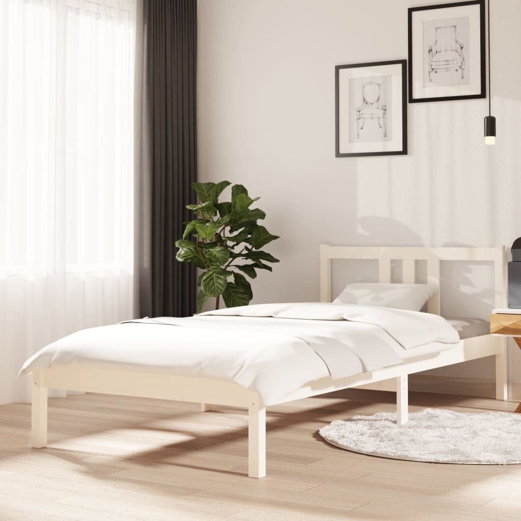 vidaXL Posteľný rám biely masívne drevo 90x200 cm