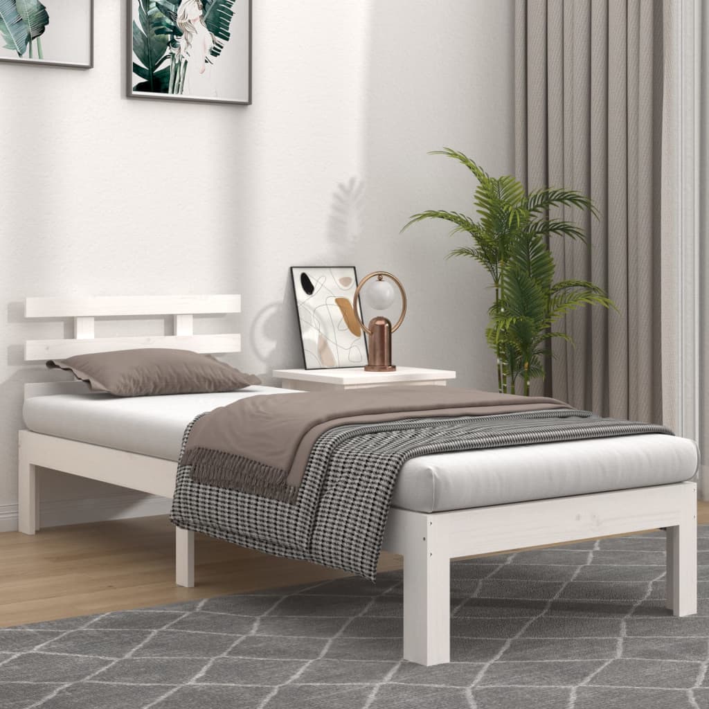 vidaXL Posteľný rám biely masívne drevo 90x200 cm