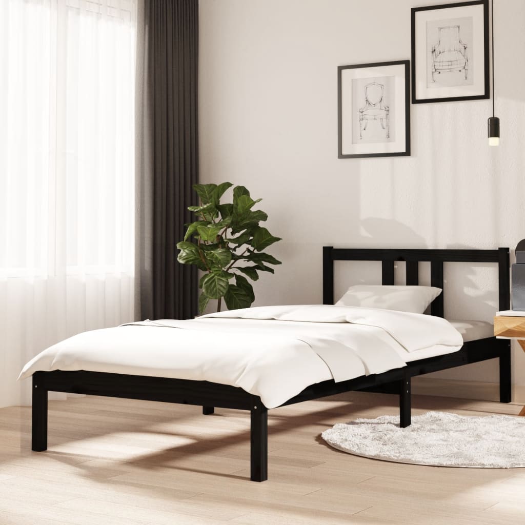 vidaXL Posteľný rám čierny masívne drevo 90x200 cm