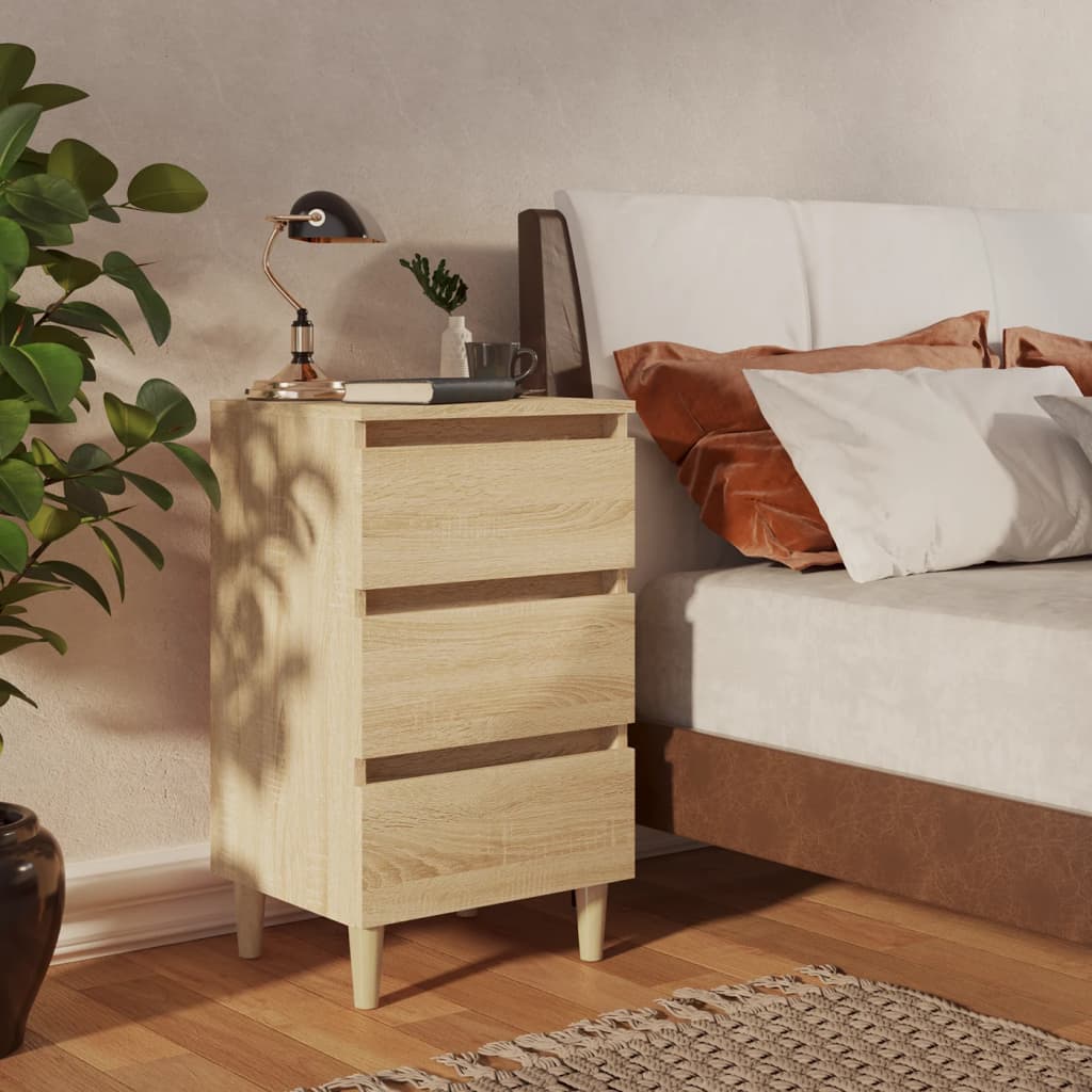 vidaXL Nočný stolík nohy z masívneho dreva dub sonoma 40x35x69 cm