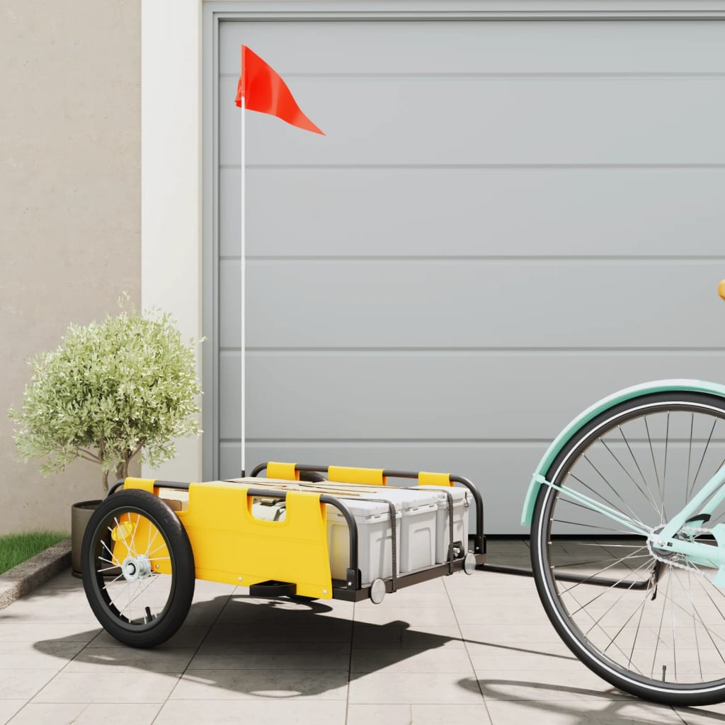 vidaXL Príves na bicykel žltý oxfordská látka a železo
