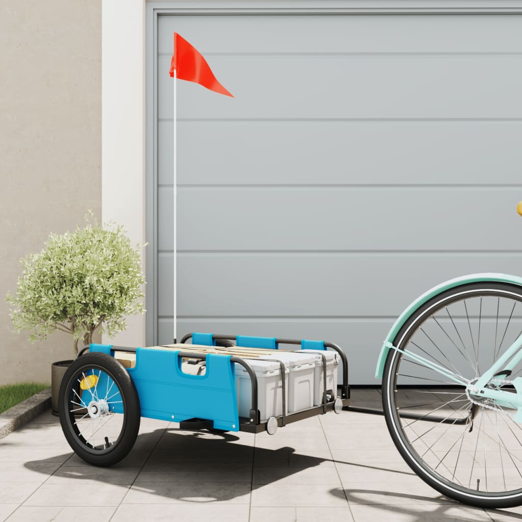 vidaXL Príves na bicykel modrý oxfordská látka a železo