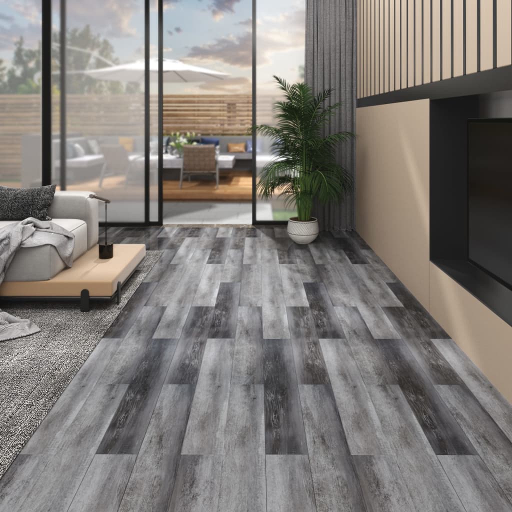 vidaXL Nesamolepiace podlahové dosky, PVC 5,26 m² 2 mm, lesklé sivé
