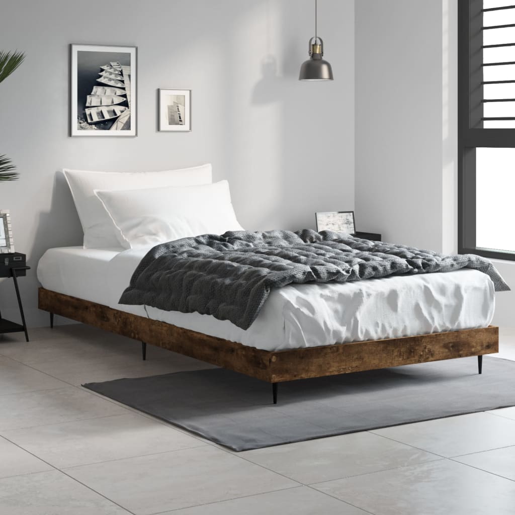 vidaXL Posteľný rám dymový dub 100x200 cm borovicový masív