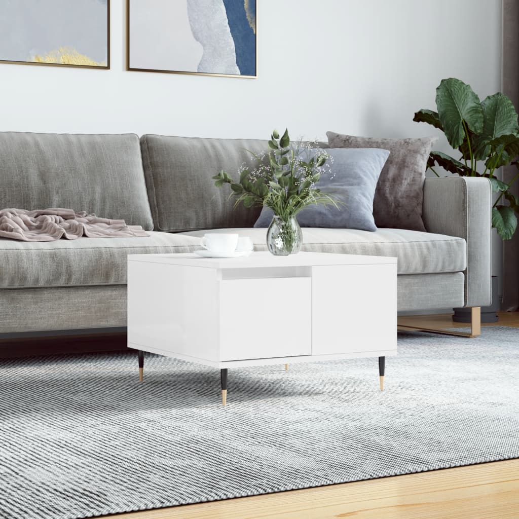 vidaXL Konferenčný stolík lesklý biely 55x55x36,5 cm spracované drevo