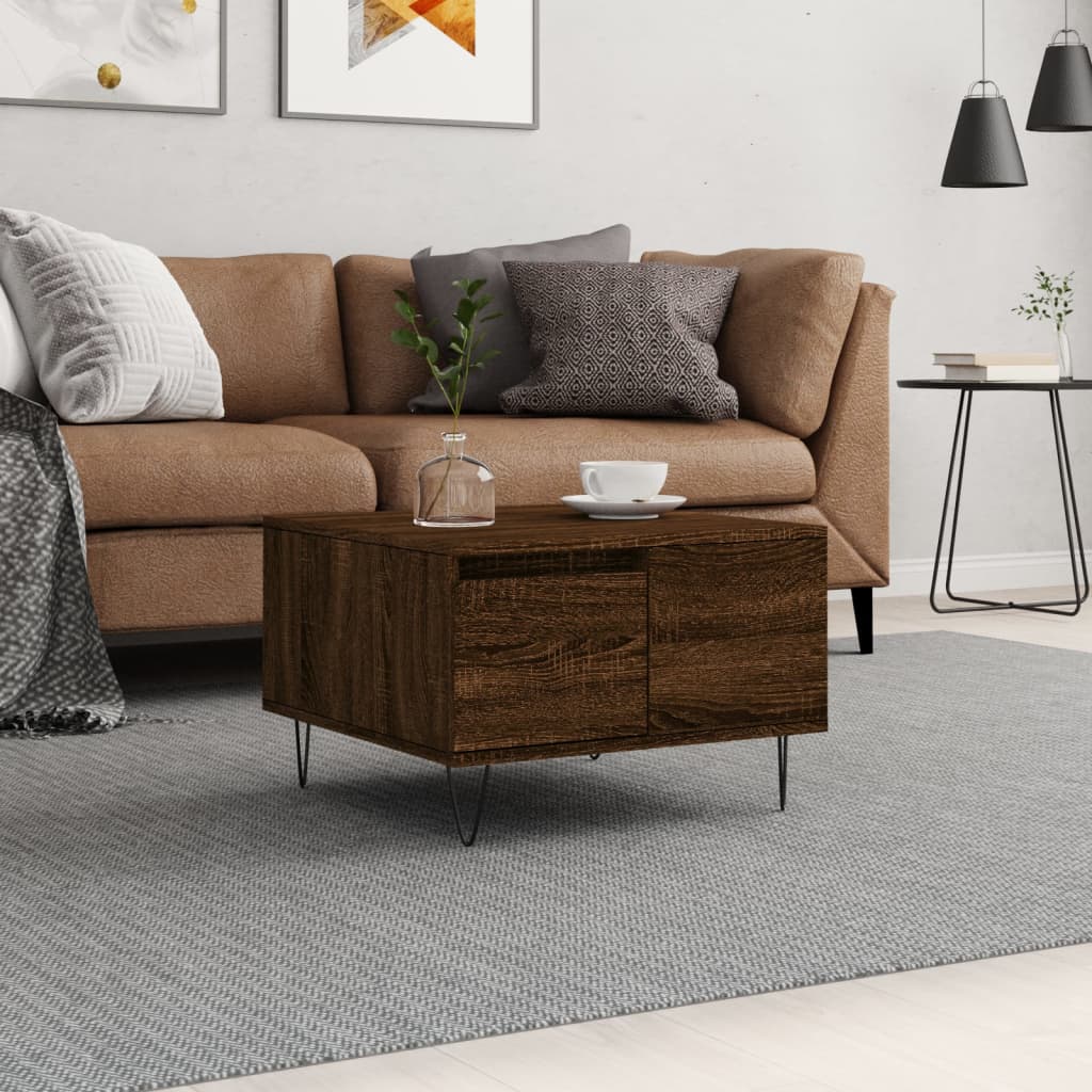 vidaXL Konferenčný stolík hnedý dub 55x55x36,5 cm spracované drevo