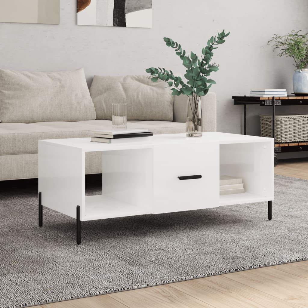 vidaXL Konferenčný stolík lesklý biely 102x50x40 cm spracované drevo
