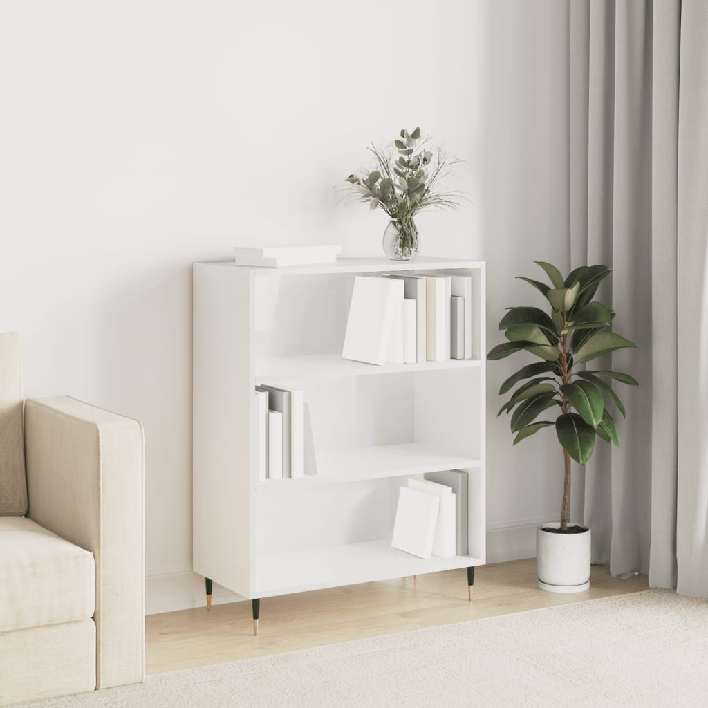 vidaXL Knižnica vysoký lesk biela 69,5x32,5x90 cm kompozitné drevo