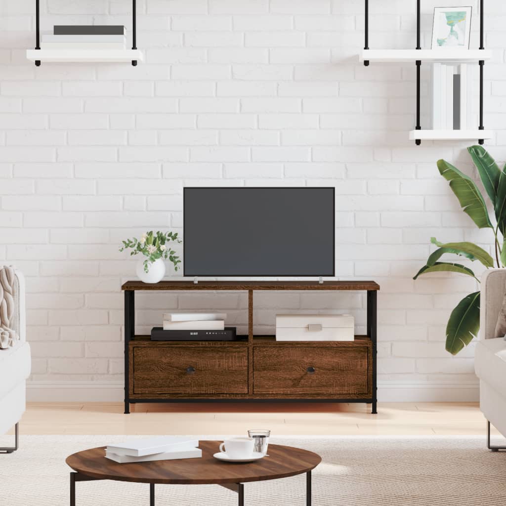 vidaXL TV skrinka hnedý dub 90x33x45 cm kompozitné drevo a železo