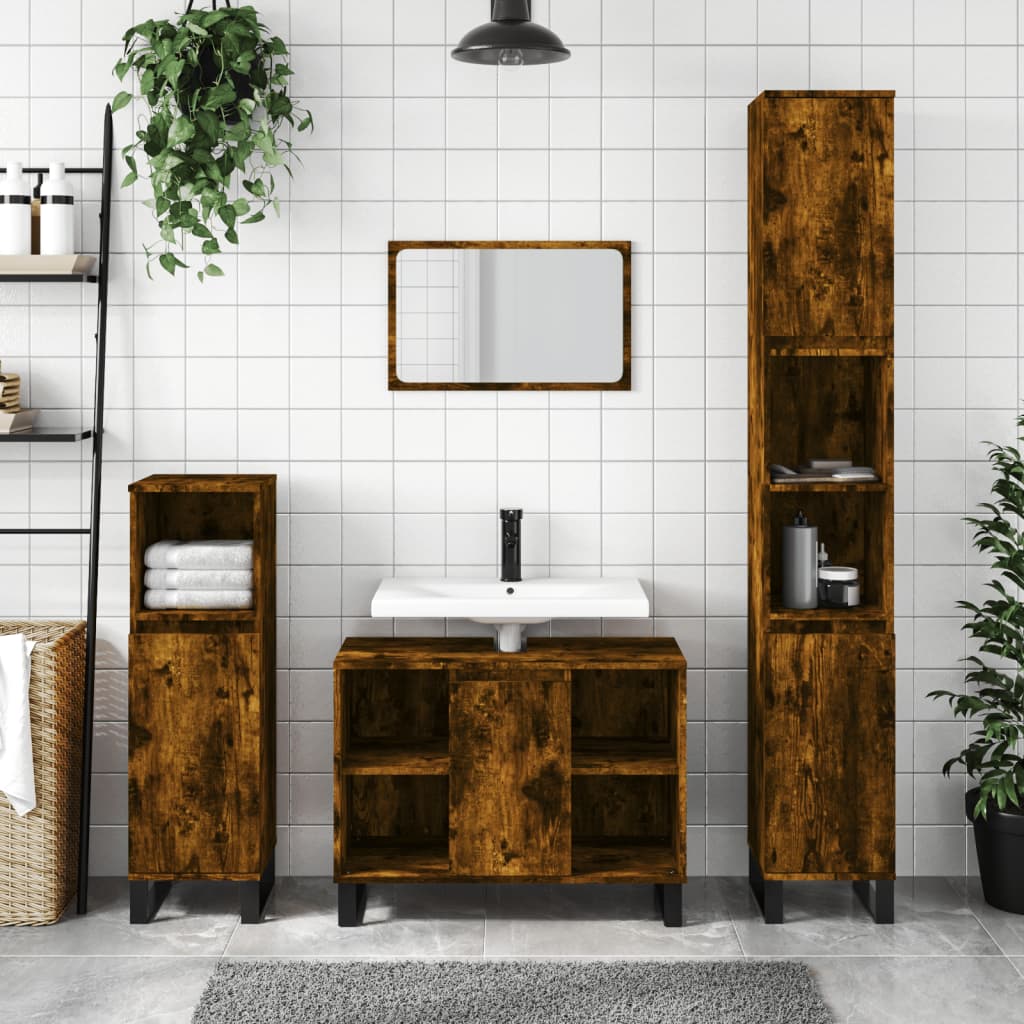 vidaXL Kúpeľňová skrinka dymový dub 80x33x60 cm kompozitné drevo