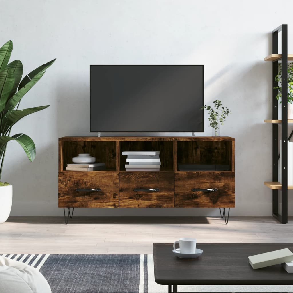 vidaXL TV skrinka dymový dub 102x36x50 cm kompozitné drevo