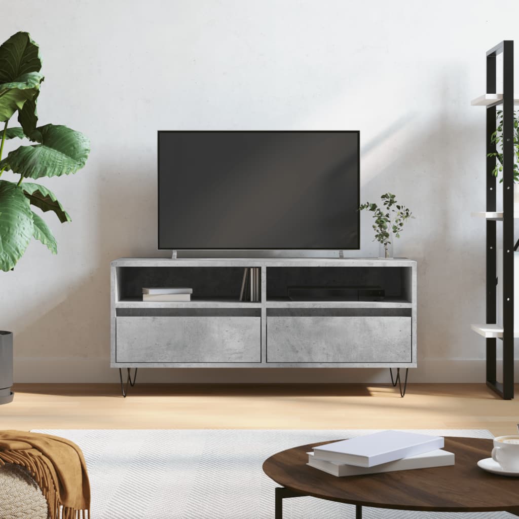 vidaXL TV skrinka betónová sivá 100x34,5x44,5 cm spracované drevo