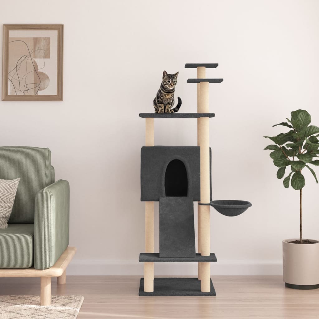vidaXL Škrabadlo pre mačky so sisalovými stĺpikmi tmavosivé 153 cm