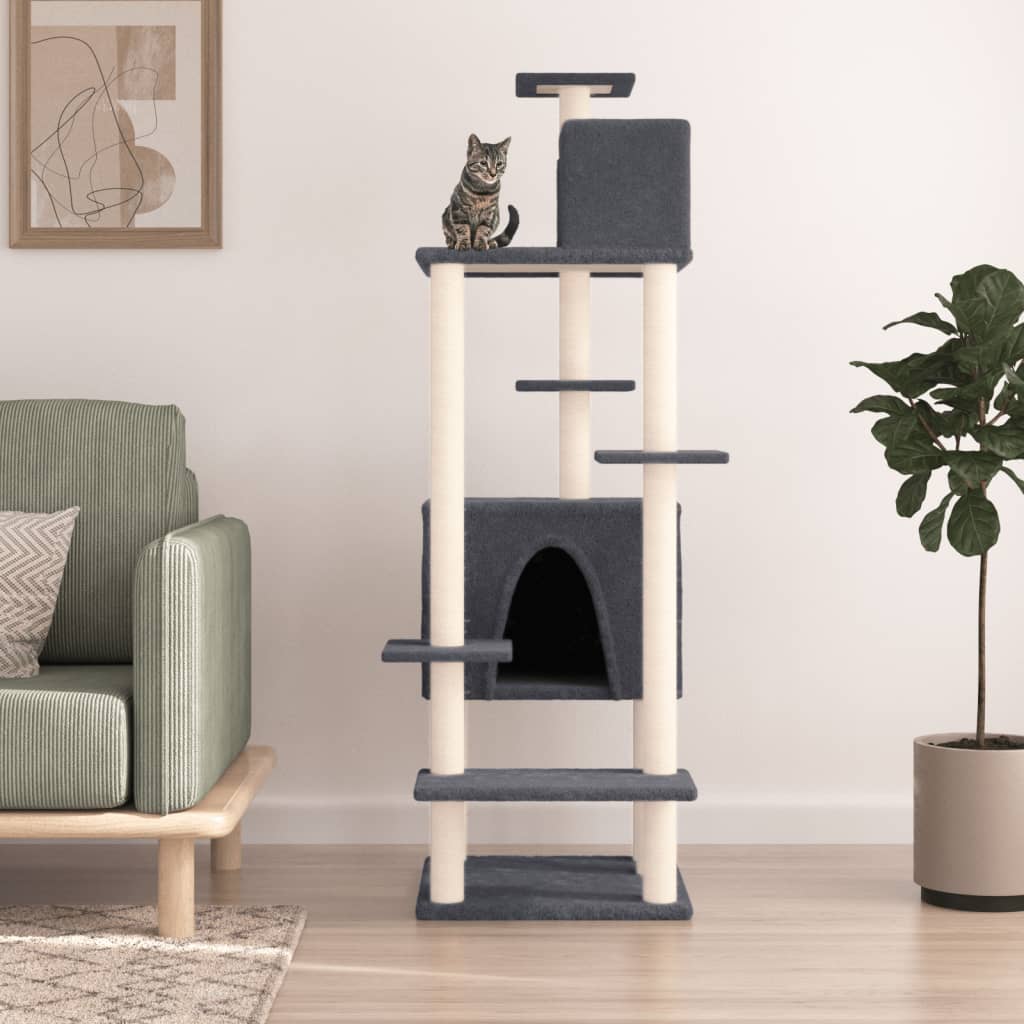 vidaXL Škrabadlo pre mačky so sisalovými stĺpikmi tmavosivé 154 cm