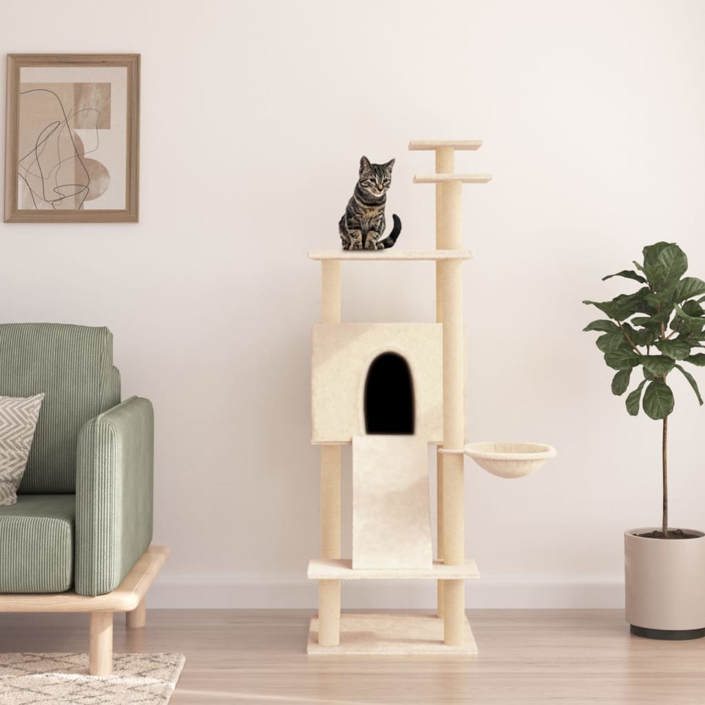 vidaXL Škrabadlo pre mačky so sisalovými stĺpikmi krémové 153 cm