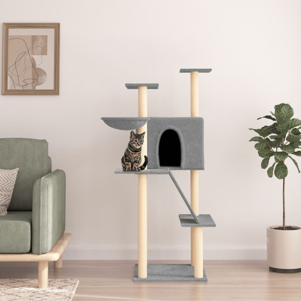 vidaXL Škrabadlo pre mačky so sisalovými stĺpikmi bledosivé 143 cm