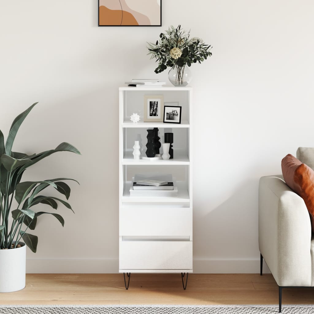 vidaXL Vysoká skrinka lesklá biela 40x36x110 cm spracované drevo