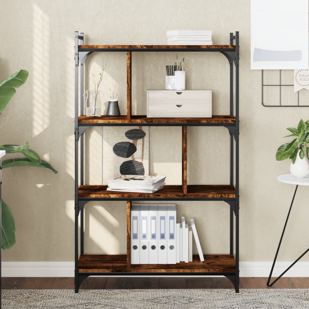 vidaXL Knižnica 4-poschodová dymový dub 76x32x123 cm kompozitné drevo