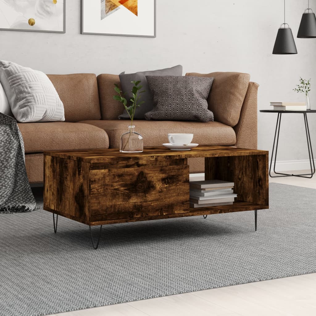 vidaXL Konferenčný stolík dymový dub 90x50x36,5 cm spracované drevo