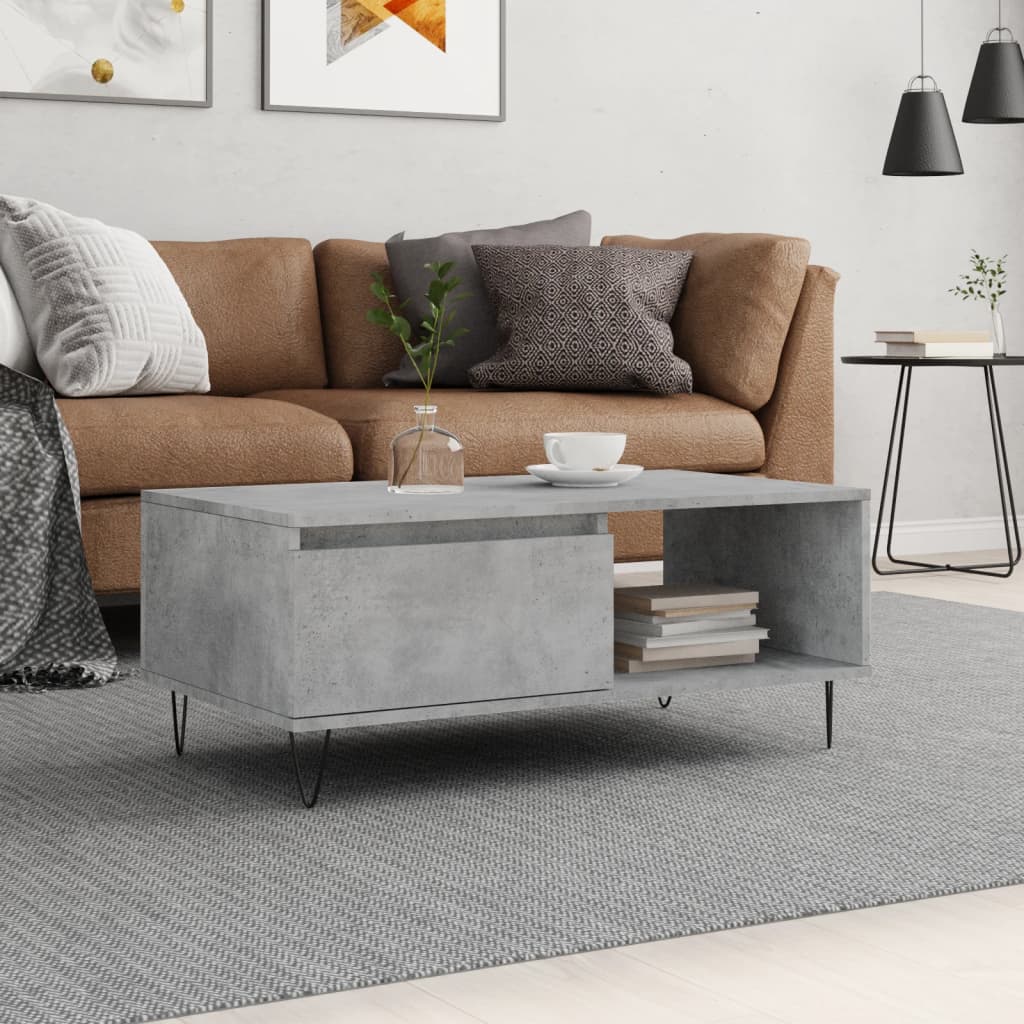vidaXL Konferenčný stolík betónový sivý 90x50x36,5 cm spracované drevo
