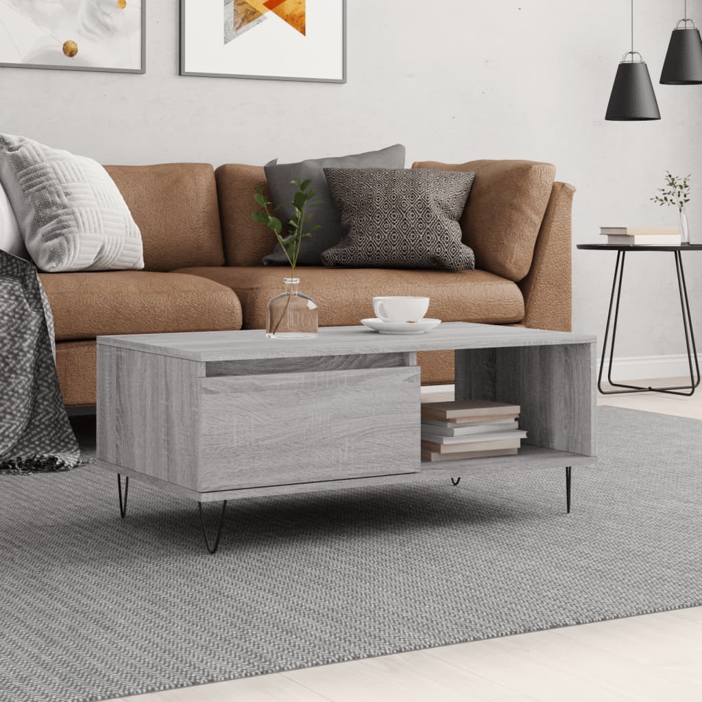 vidaXL Konferenčný stolík sivý dub sonoma 90x50x36,5 spracované drevo