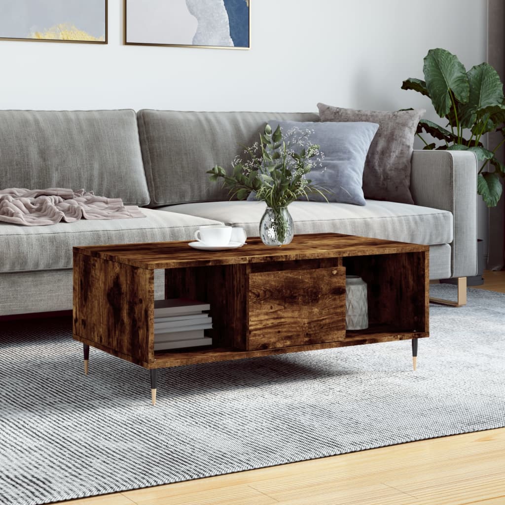 vidaXL Konferenčný stolík dymový dub 90x50x36,5 cm spracované drevo