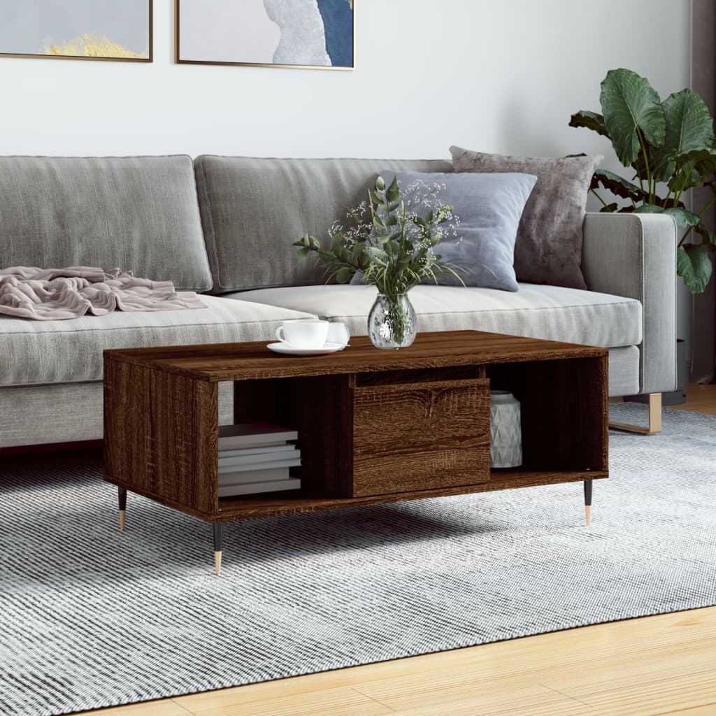 vidaXL Konferenčný stolík hnedý dub 90x50x36,5 cm spracované drevo