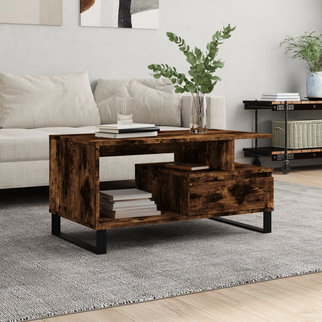 vidaXL Konferenčný stolík dymový dub 90x49x45 cm spracované drevo