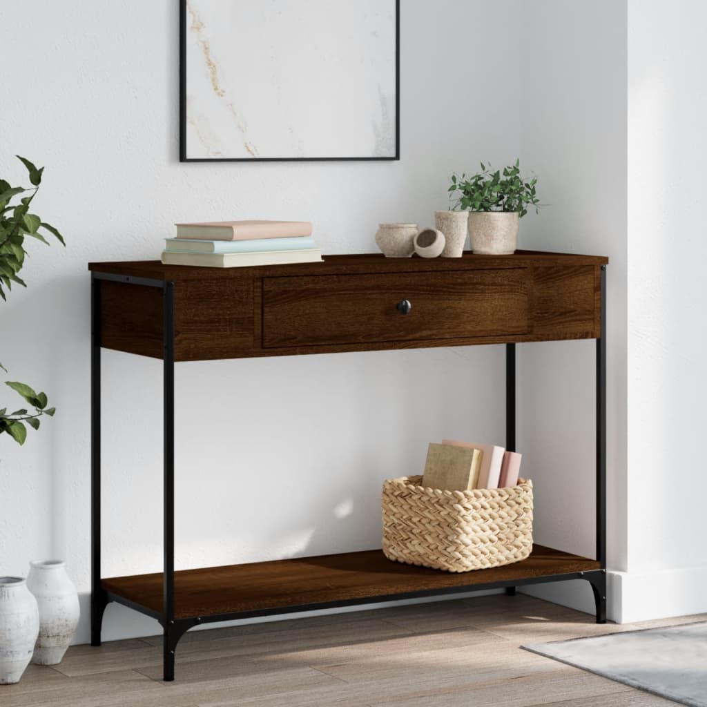 vidaXL Konzolový stolík hnedý dub 100x34,5x75 cm kompozitné drevo