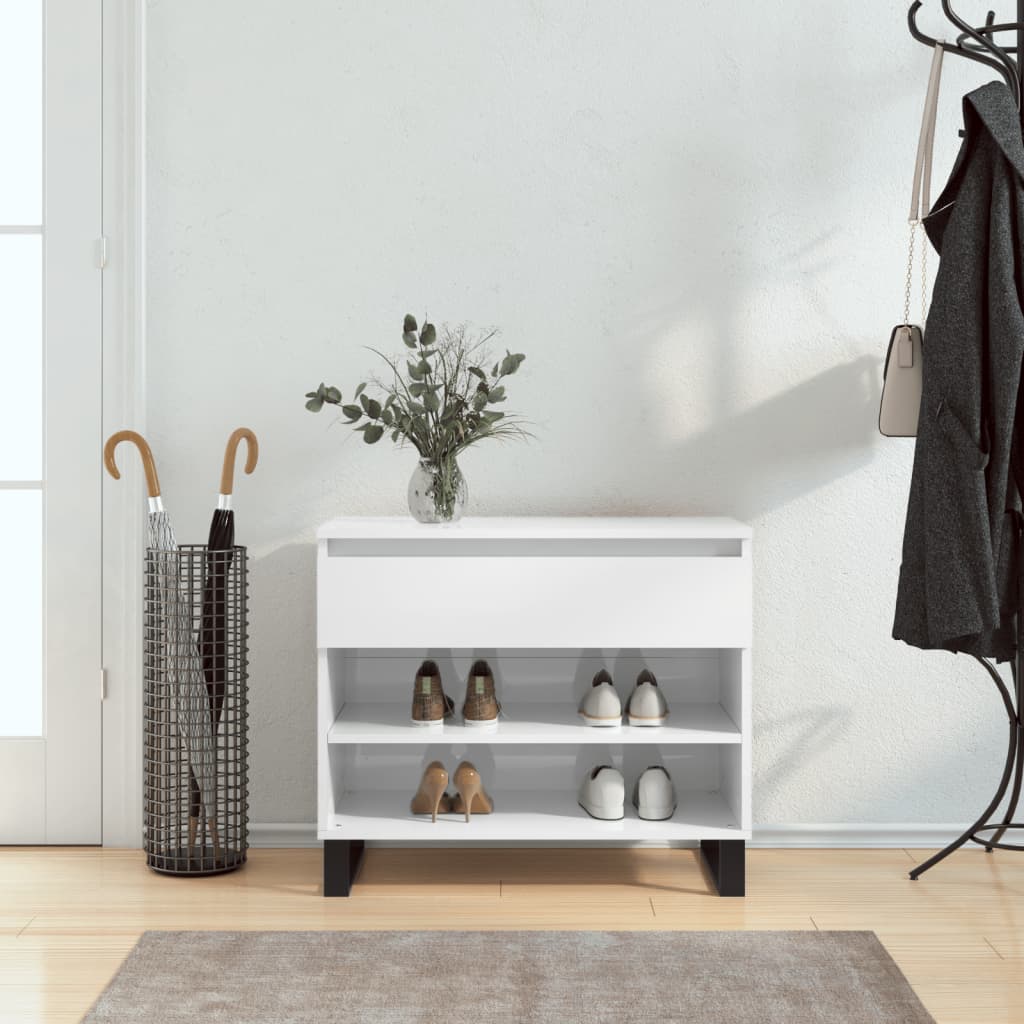 vidaXL Botník lesklý biely 70x36x60 cm spracované drevo