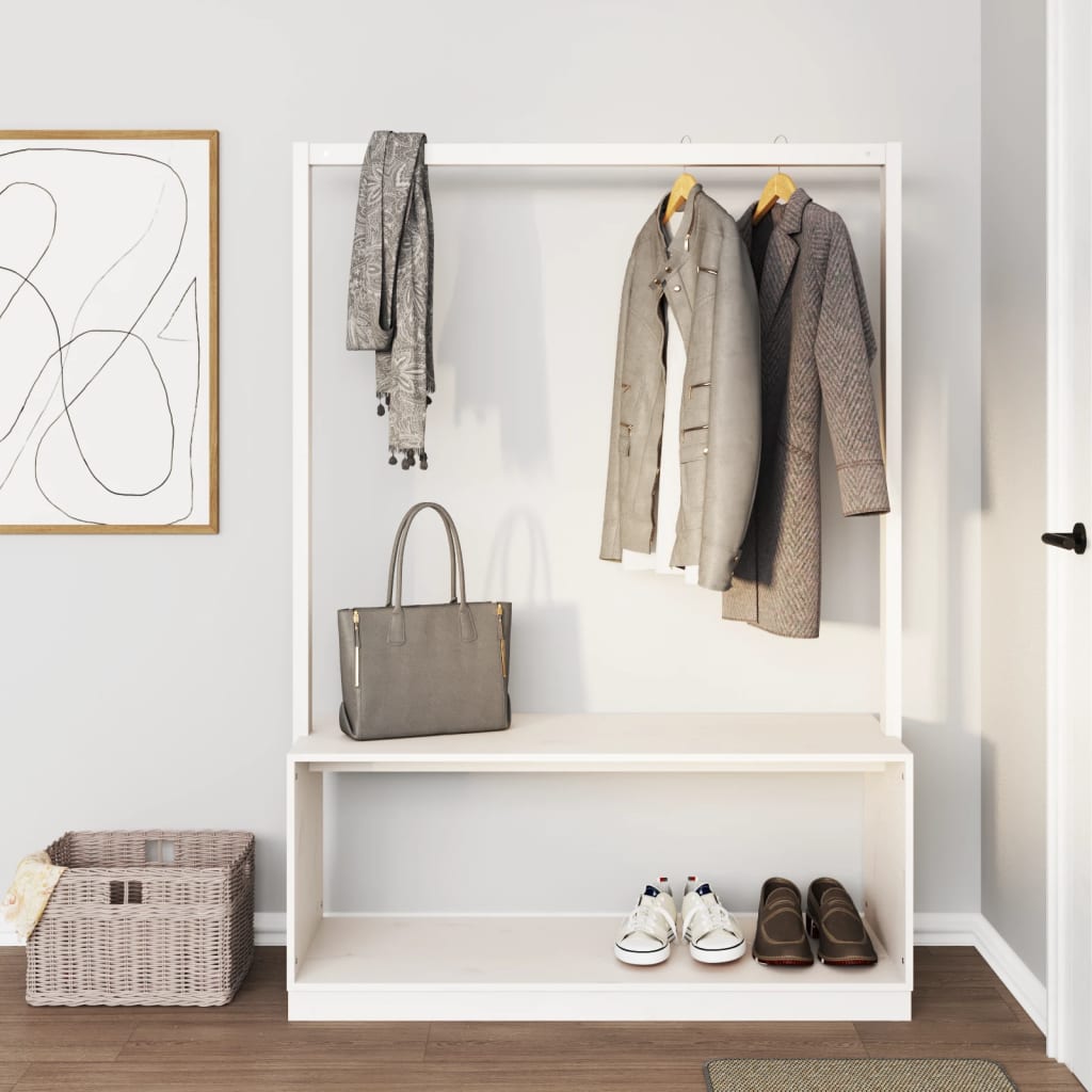 vidaXL Vešiak na šaty s botníkom biely 113x40x157,5cm masívna borovica
