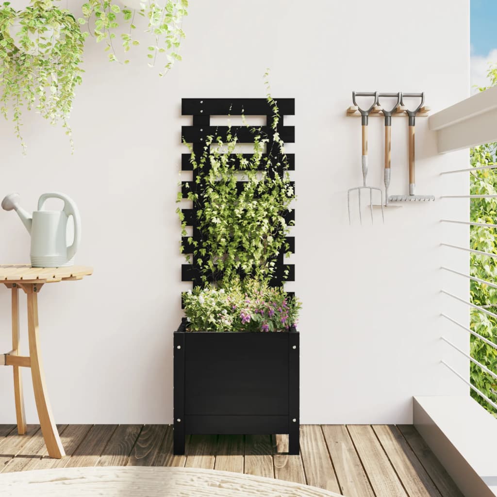 vidaXL Záhradný kvetináč s regálom čierny 39x39,5x114cm masív.borovica