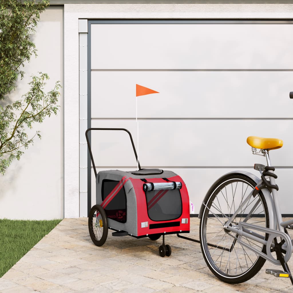 vidaXL Príves na bicykel pre psa červeno-sivý oxfordská látka železo