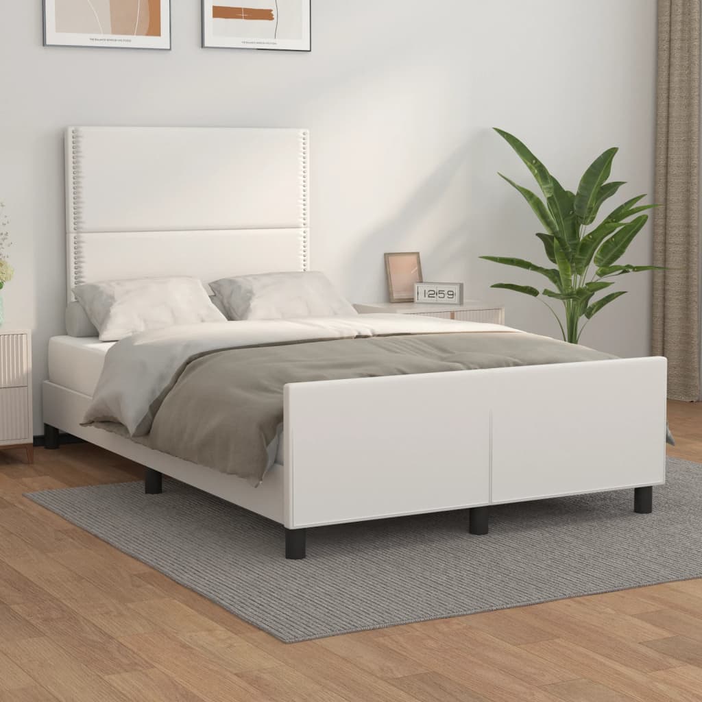 vidaXL Posteľný rám s čelom biely 120x200 cm umelá koža