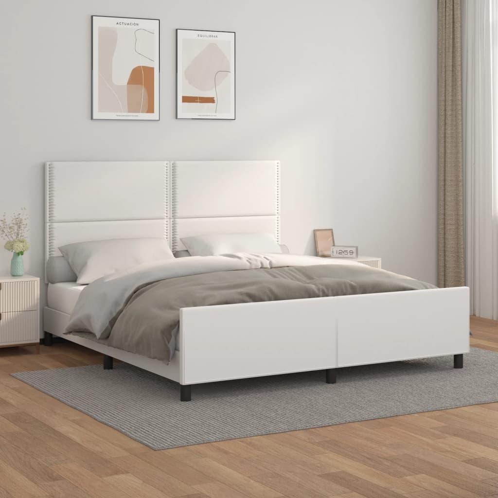 vidaXL Posteľný rám s čelom biely 180x200 cm umelá koža