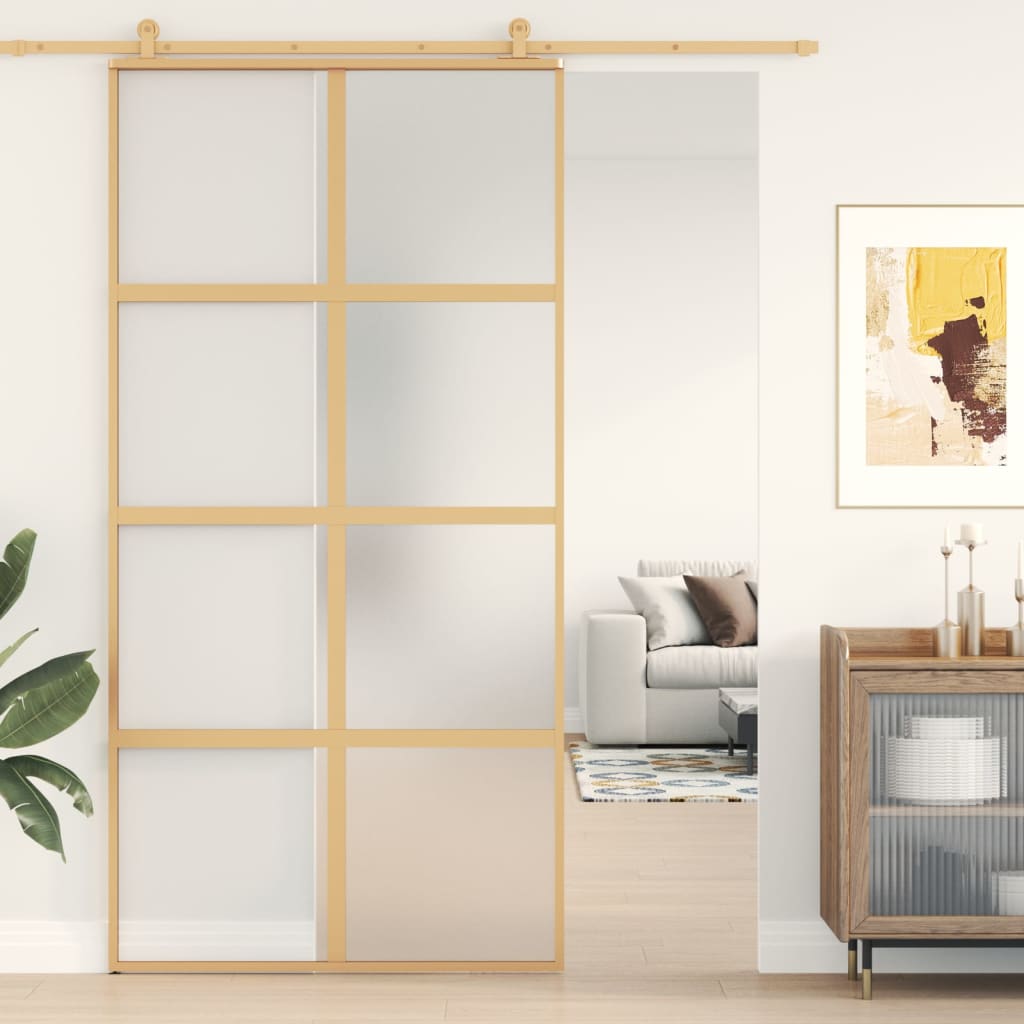 vidaXL Posuvné dvere zlaté 102,5x205 cm matné ESG sklo a hliník