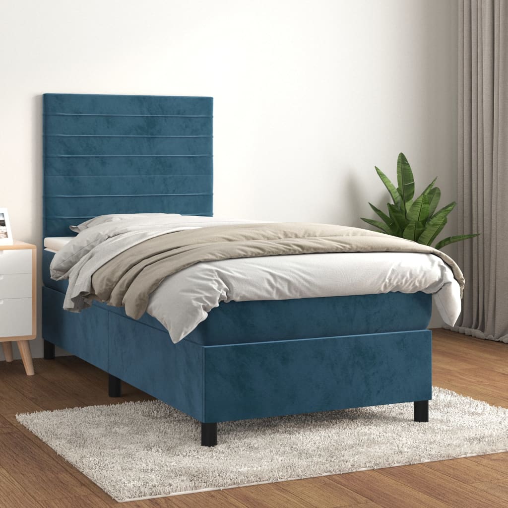 vidaXL Posteľný rám boxsping s matracom tmavomodrý 100x200 cm zamat